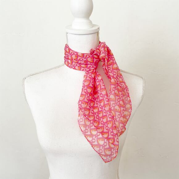 DIOR Vintage Pink Orange Sheer Scarf Trotter Oblique Pattern - Picture 5 of 9